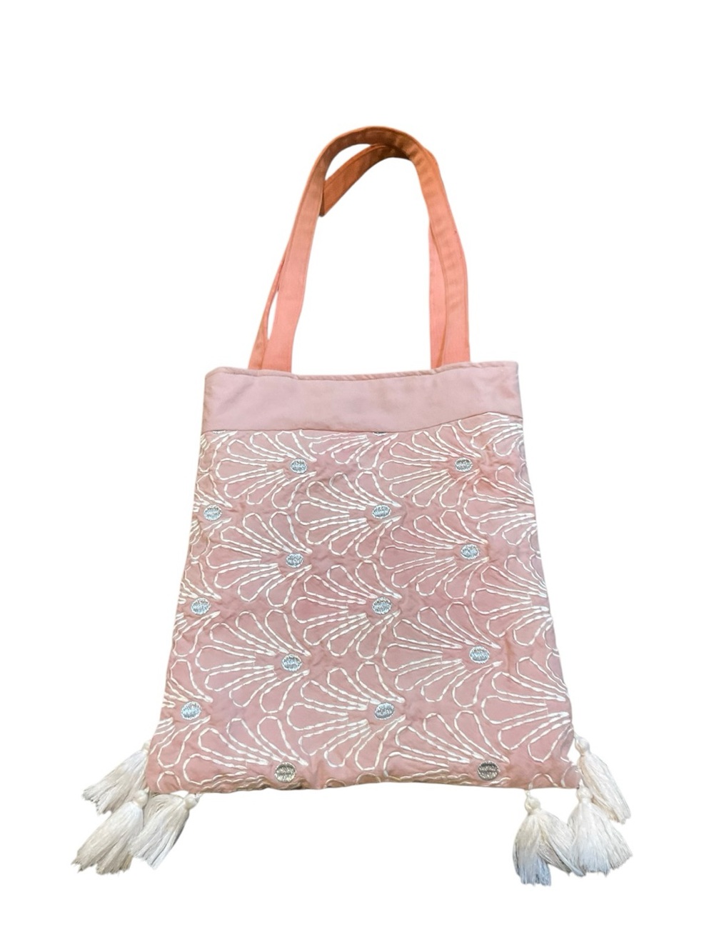 Source Unknown Pink Embroidered Tassel Tote